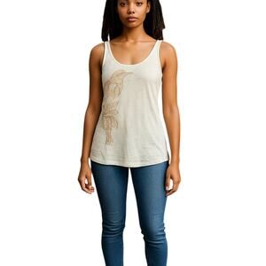 Y2K Miss Me Patch Embroidered Vintage Wash Distressed Cream Tank Top Size Small